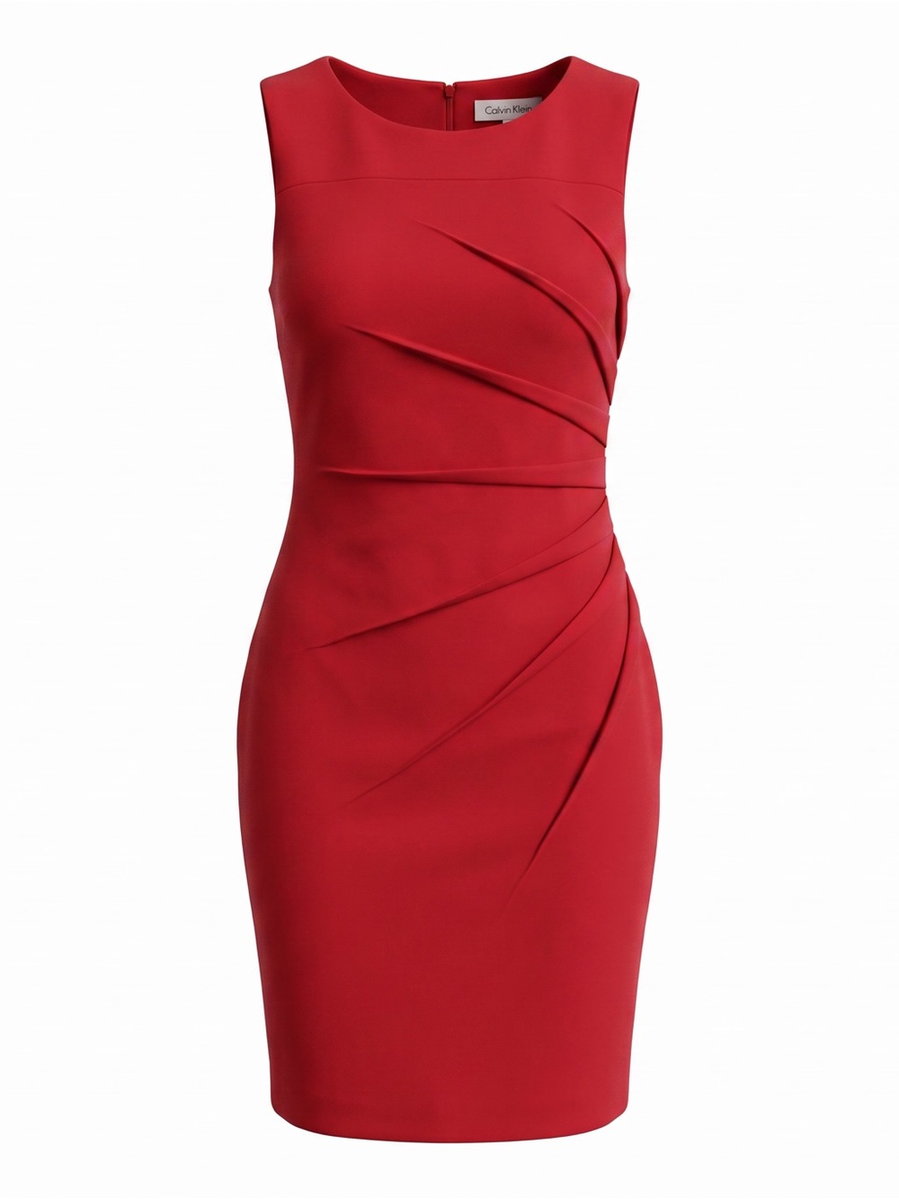 Calvin Klein Scarlet Red Pleated Sheath Midi Dress